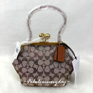 Coach Kisslock Frame Bag 16 Crystal Signature Jacquard/Burnished Amber CCC53 NWT